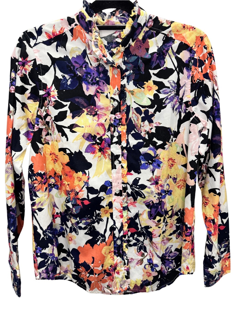 Signature Collections Multi Color Gloral Button-Front Blouse Womens Small